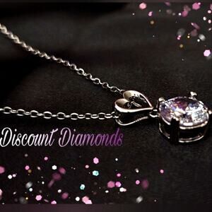 Clear White Round Diamond Pendant on Heart Shaped 925 Silver Necklace